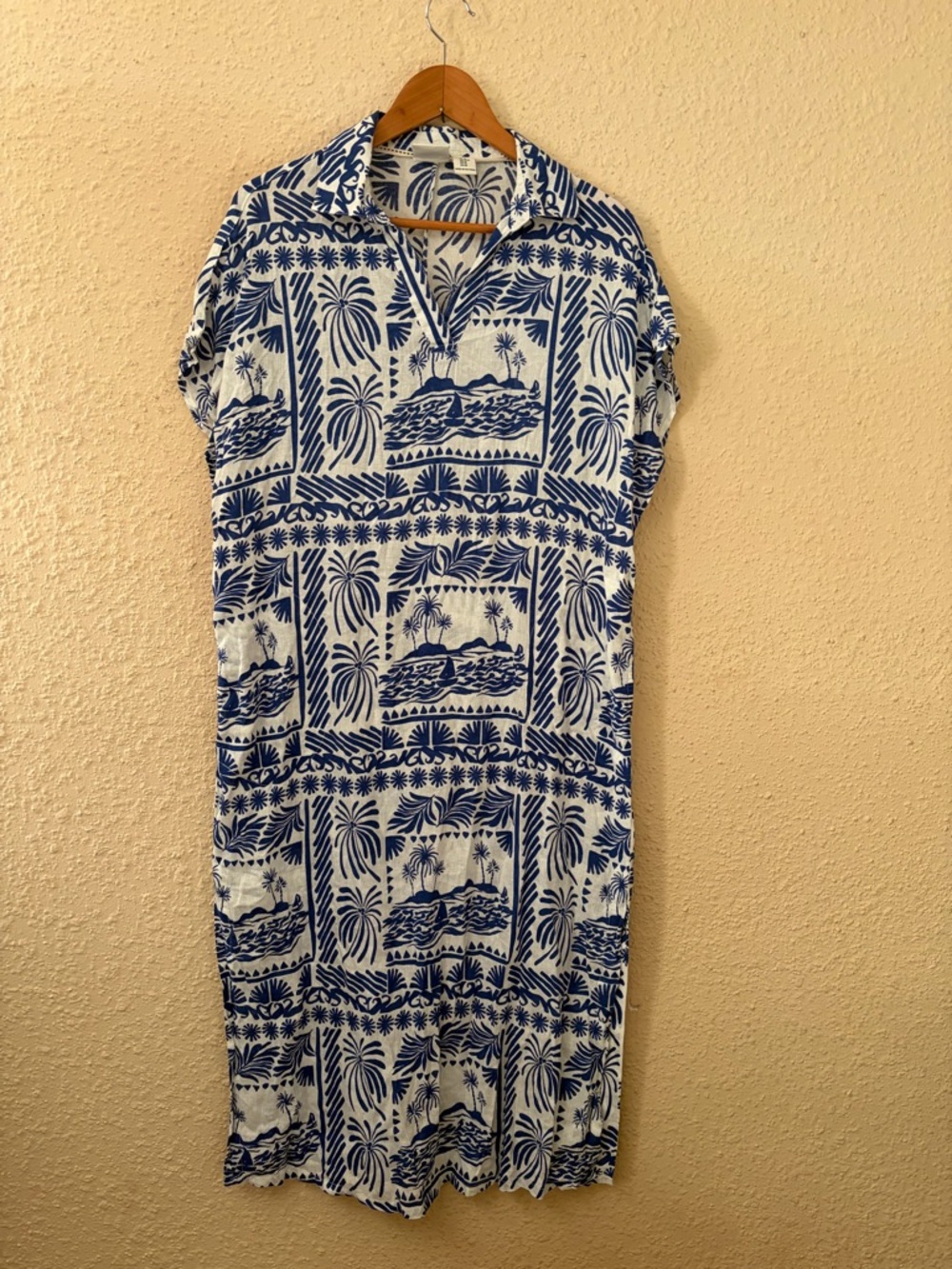 Rachel Zoe Blue and White Tropical Print Midi Shirt Dress